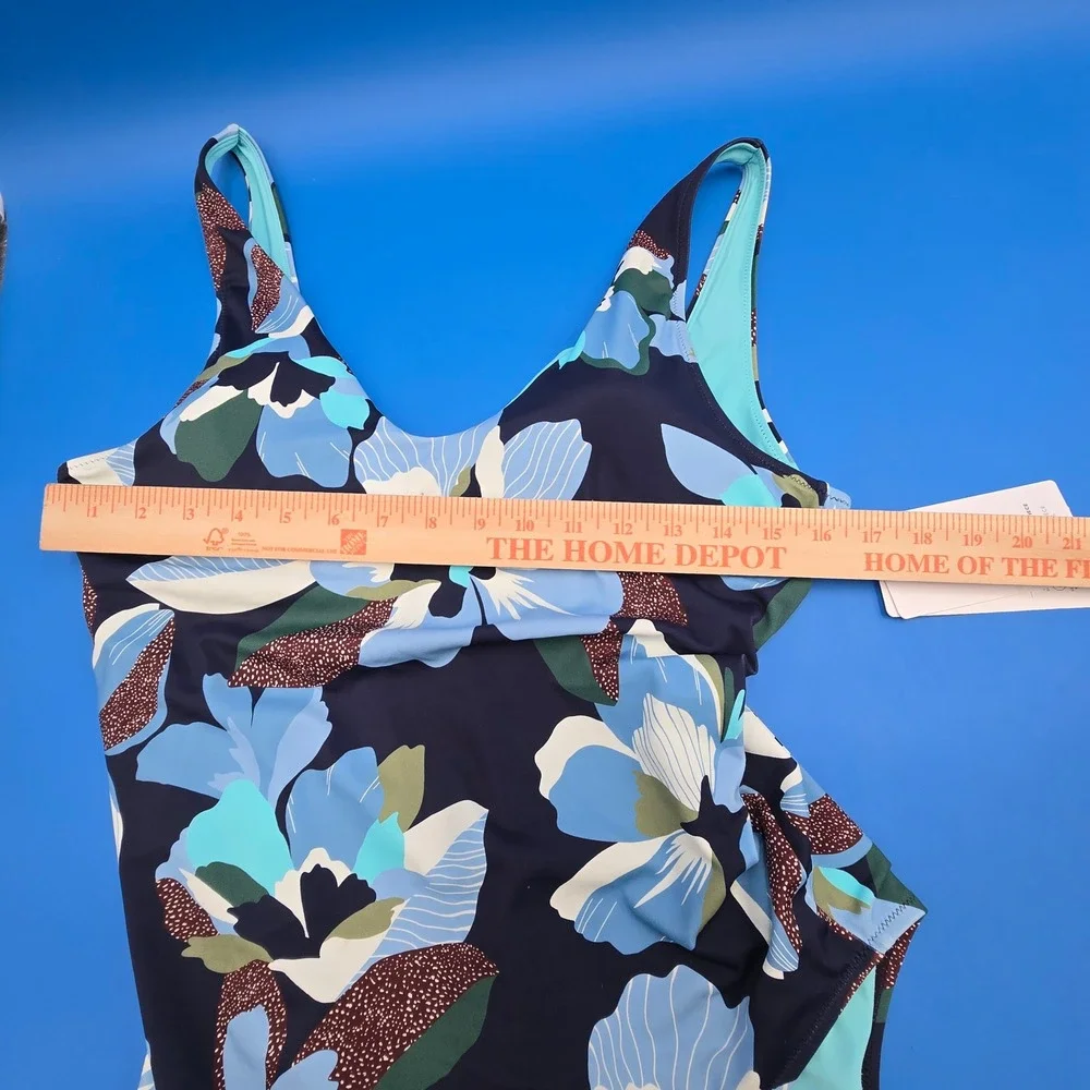 Athleta‎ Seychelles One Piece Swimsuit Floral Navy Blue Tall Large NWT 986170